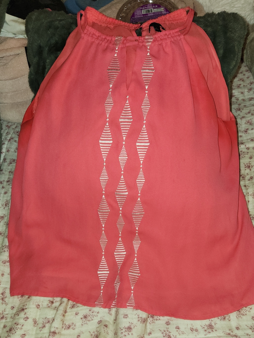 Apt. 9 Coral Sleeveless Embroidered Halter Camisole